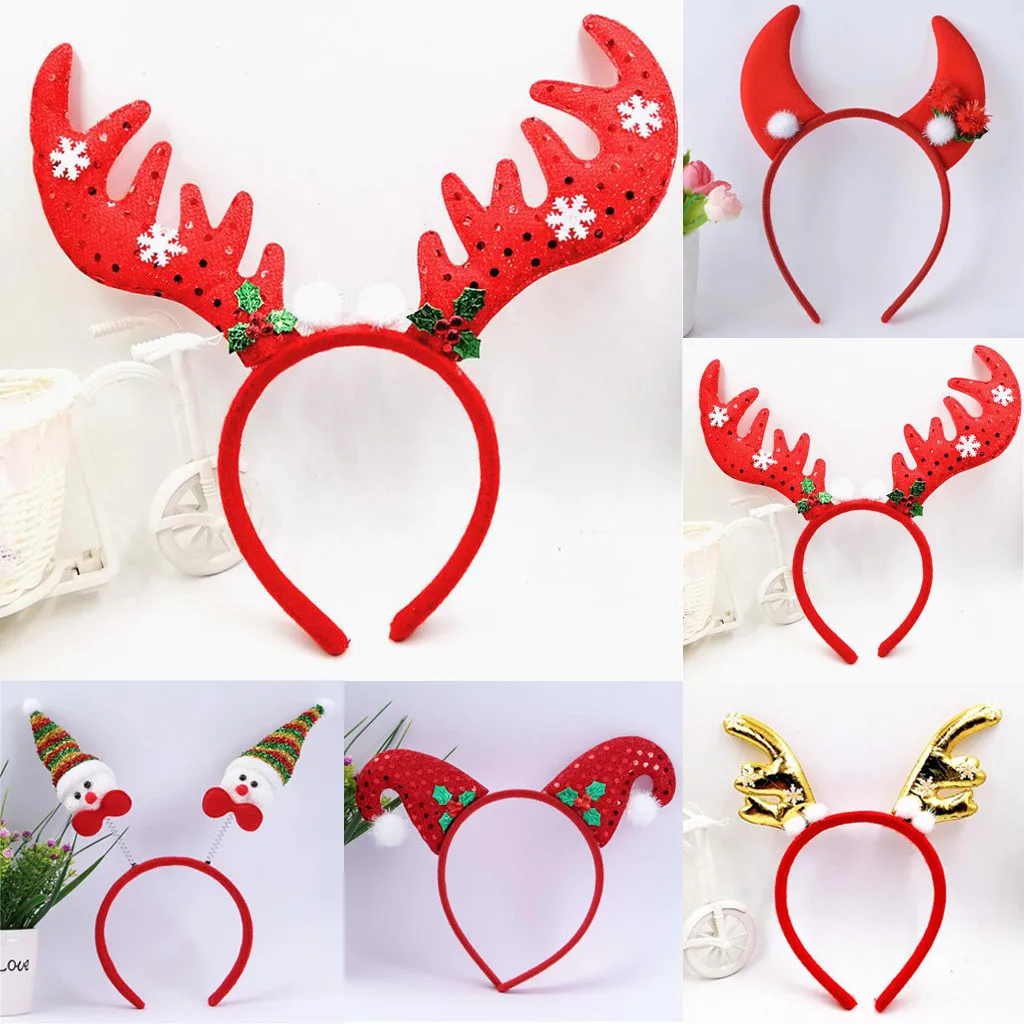 Детские аксессуары для волос со снеговиком Рождественские повязки на голову с мультяшными оленьими рогами