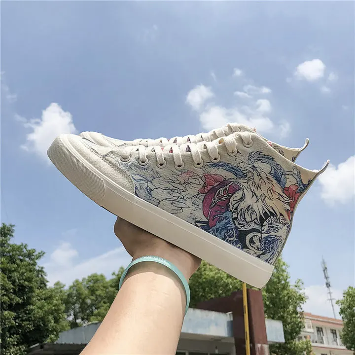 New Spring High Top Men Casual Vulcanize Shoes Boy Fashion Breathable Canvas Sneakers Graffiti Maker Comfortable Shoes A317
