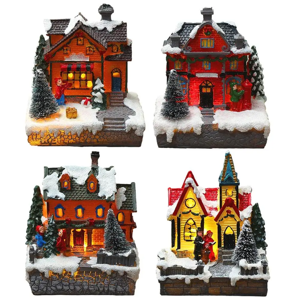 

Luminous Christmas Snowy House Ornaments Resin Led Light House 2022 New Year Merry Christmas Decorations For Home Navidad Gift