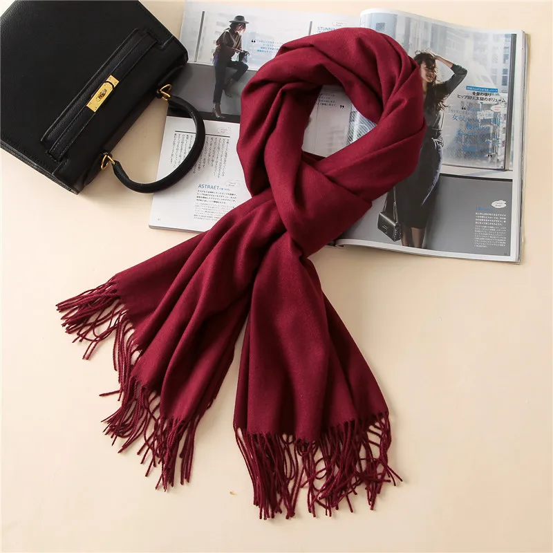 

2021 Solid Color Thick Imitation Cashmere Couple Scarf Air Conditioning Decoration Thick Shawl Warm Tassel Trend Scarf