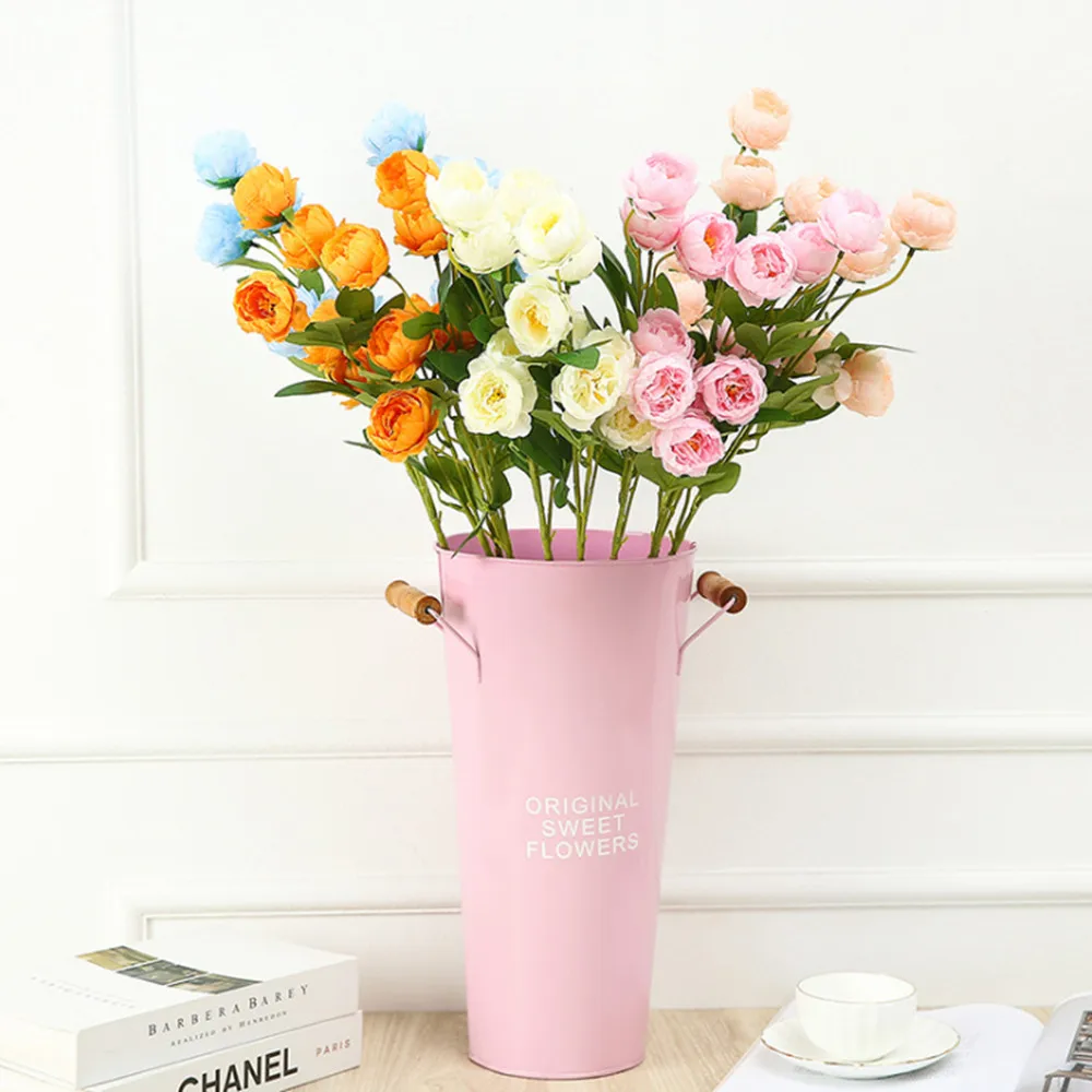 

Simulation Linglong Peony Fake Flower Rose Bud Small Camellia Home Garden Furnishings Decoration Long Pole Floor Flower Cheap