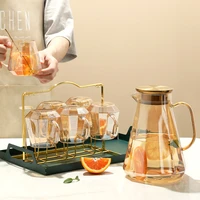 jinyoujia creativity diamond shape glass water kettle with stainless steel lid brown cold water jug juice beverage pitcher