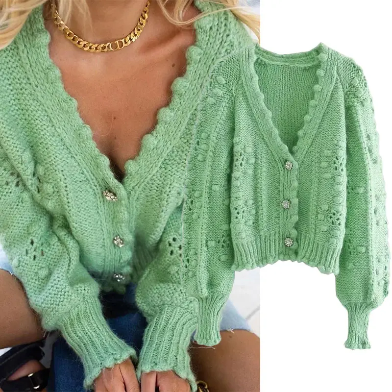 

Za Woman 2021 Autumn Korean Fashion Cardigan Sweater Long sleeve Texture Knitting Coat Vintage Outerwear Casual Chic Short Tops