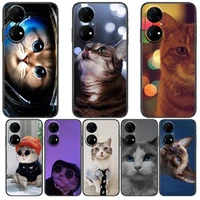 funny cartoon cat phone case for huawei p50 p40 p30 p20 10 9 8 lite e pro plus black etui coque painting hoesjes comic fas