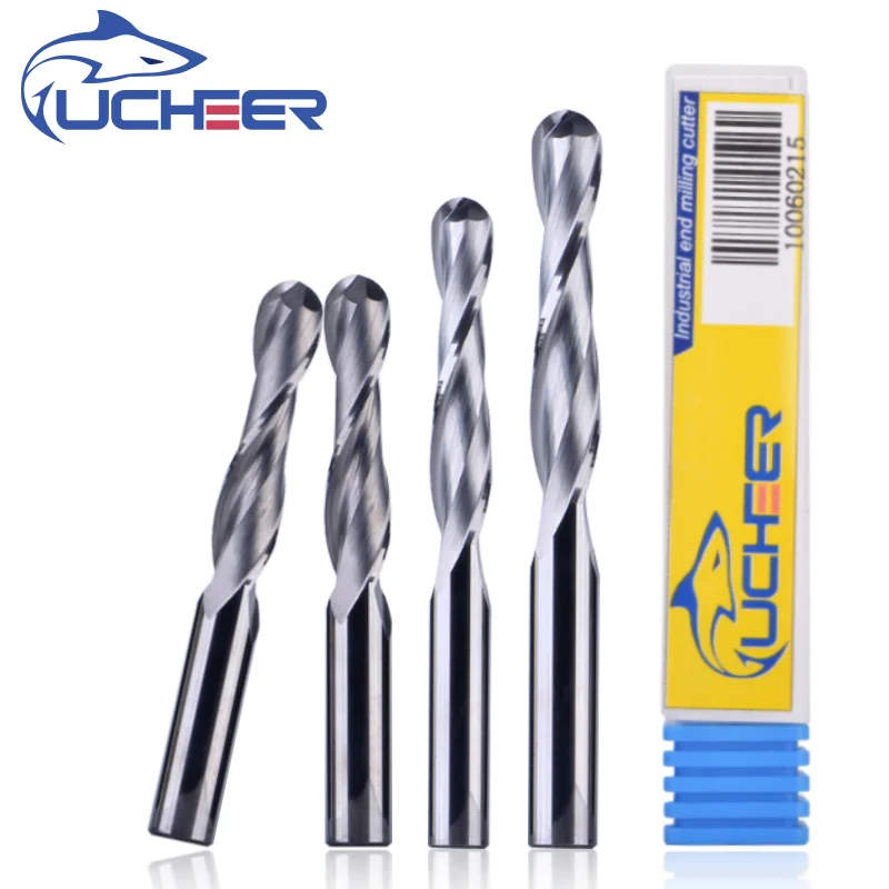 UCHEER 1 шт. 4 мм 6 мм 2 флейты спиральные сферические Концевые Фрезы с ЧПУ фрезы для дерева, карбида вольфрама фрезерный инструмент
