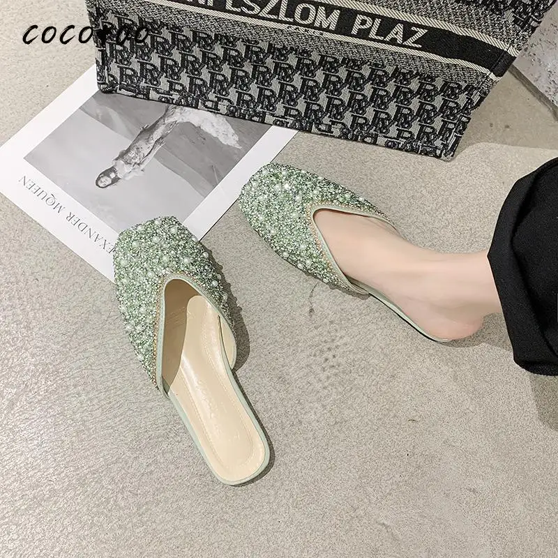 

Baotou Half Slippers Women Wear 2020 Summer New Fashion Wild Soft Bottom Pearl One Pedal Lazy Sandals And Slippers