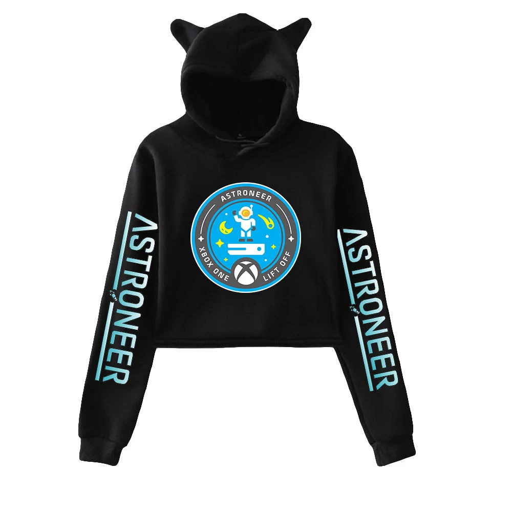 

Astroneer Printed Cat Cropped Hoodies Women Long Sleeve Hooded Pullover Crop Tops Hot Sale Casual Harajuku Streetwear Clothes