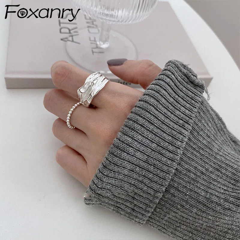 

Широкие кольца FOXANRY из стерлингового серебра 925 пробы, Модные Винтажные простые круглые бусины, ювелирные изделия для вечеринок, аксессуары ...