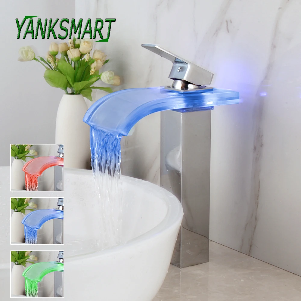 Смеситель для раковины YANKSMART светодиодный хромированный полированный кран