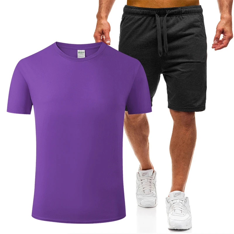 

2020 Men Casual Suit Fashion 2-piece Sportswear Solid Short Sleeve T-shirt Shorts Suit Men's Sportswear Track Field Suit Summer