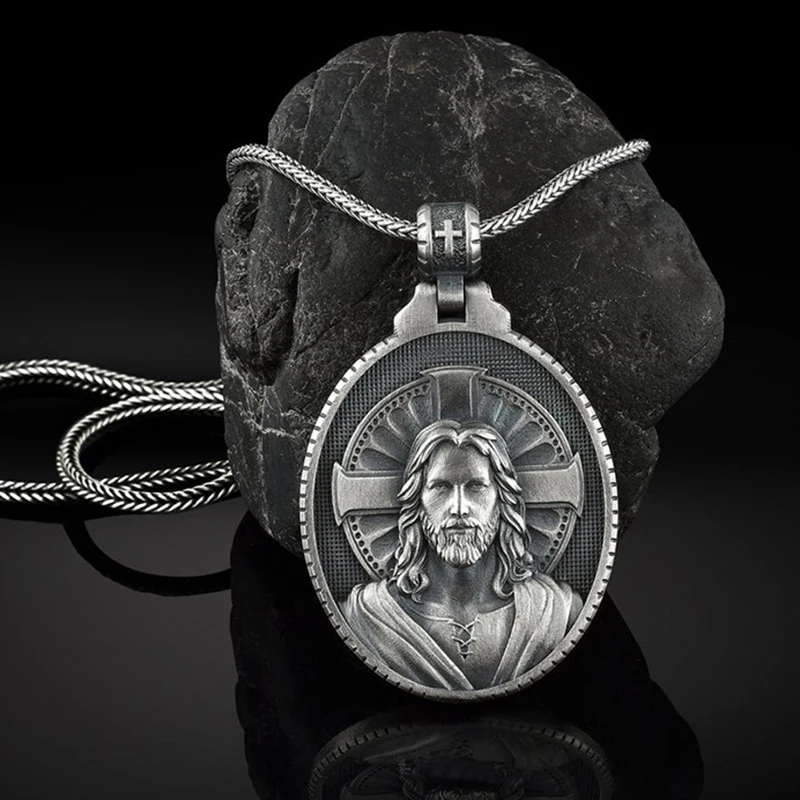 

Vintage religious Jewelry on the neck Christianity Jesus pendant necklace men Catholic cross Jesus Man chain necklace medallion
