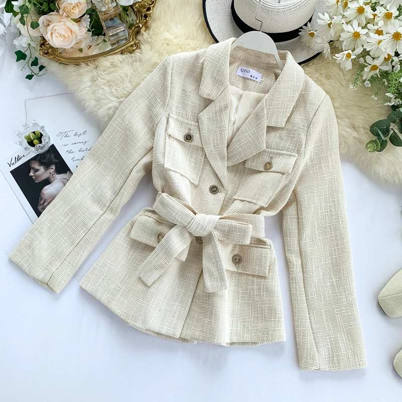 Куртка женская 2019 Новая Осенняя винтажная Женская Ретро костюм Дамский твидовый