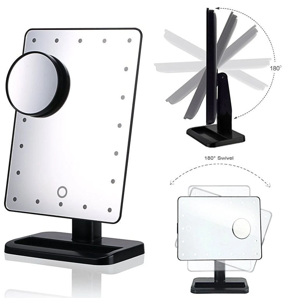

Makeup Mirror with 8/16 LEDs Cosmetic Mirror with Touch Dimmer Switch Battery Operated Stand for Tabletop Bathroom Travel