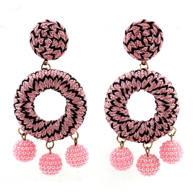 Женские круглые серьги-подвески серьги ручной работы из шелковой нити |