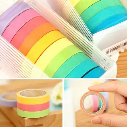 

10 Pcs Rainbow Sticky Paper Adhesive Decorative Tape Scrapbooking DIY Gift