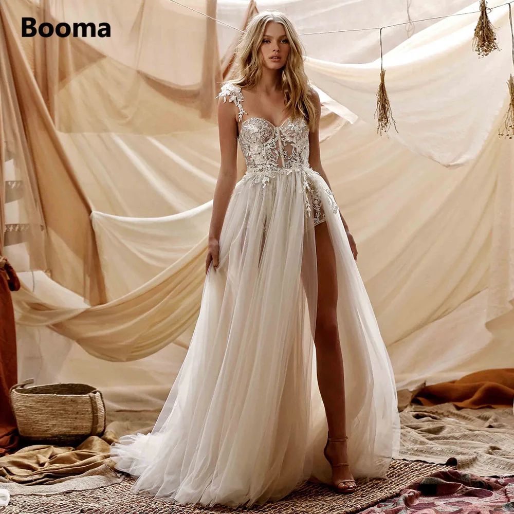 Сексуальные пляжные свадебные платья Booma с сердечком иллюзионные аппликации
