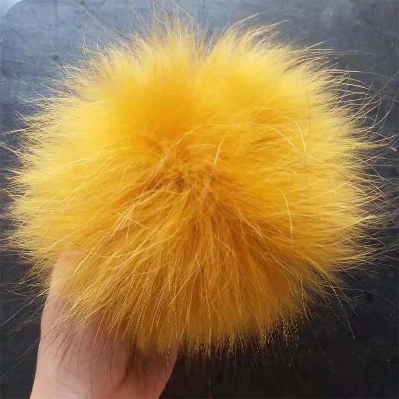 Yellow Rccoon Pompon Помпон из натурального Лисьего меха DIY помпон из натурального меха для шапок, шапка Skullies, помпон из меха для обуви, сумки, аксессуары 12-14 см - Цвет: Yellow Rccoon Pompon