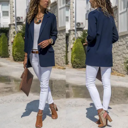 Женский кардиган с длинным рукавом повседневный однотонный блейзер для офиса