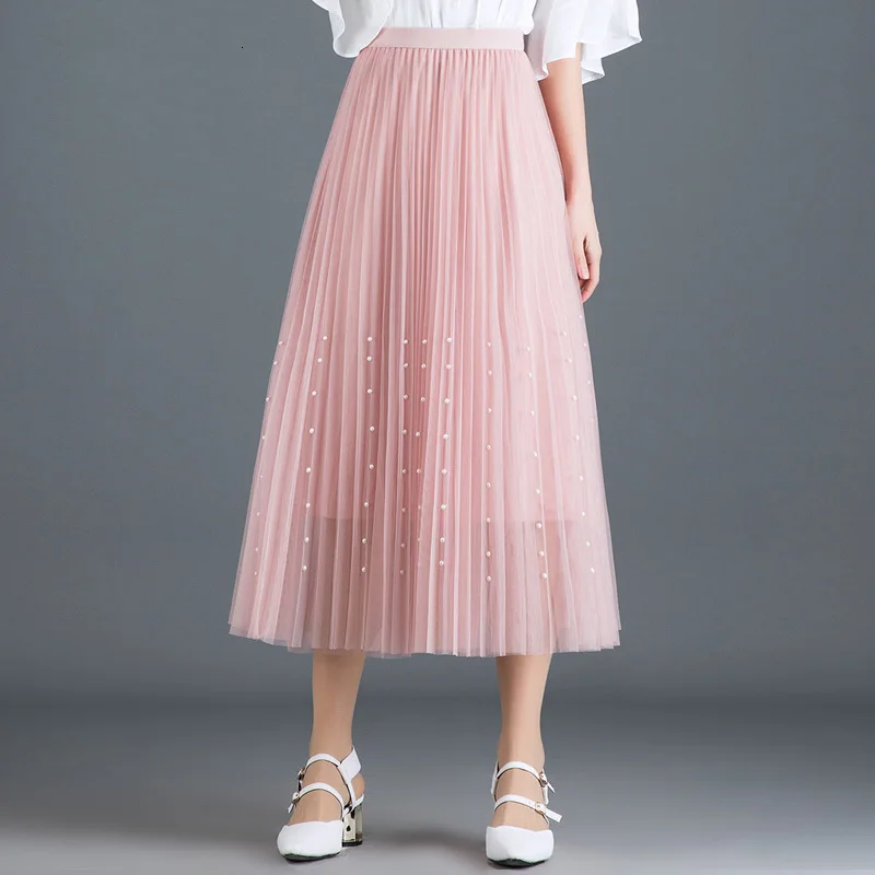 SHENGPALAE новинка 2020 весна-лето Женская юбка из тюля с бисером эластичная высокая