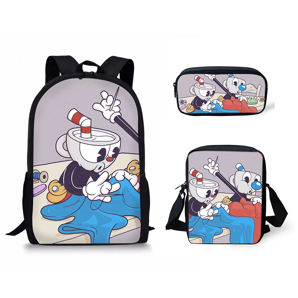 HaoYun 3PCS/Set Game Cuphead Mugman School Backpack for Teenager Boys 16 inch BookBag Baby Kids Student Satchel Mochila Daypack