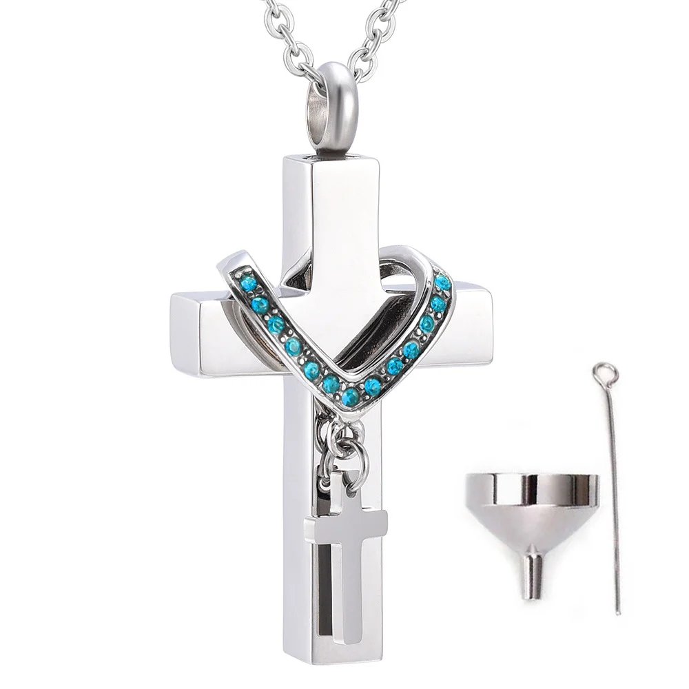 

Cremation Ashes Urn Keepsake Cross Pendant Necklace Women/Men Stainless Steel Memorial Jewelry in Silver