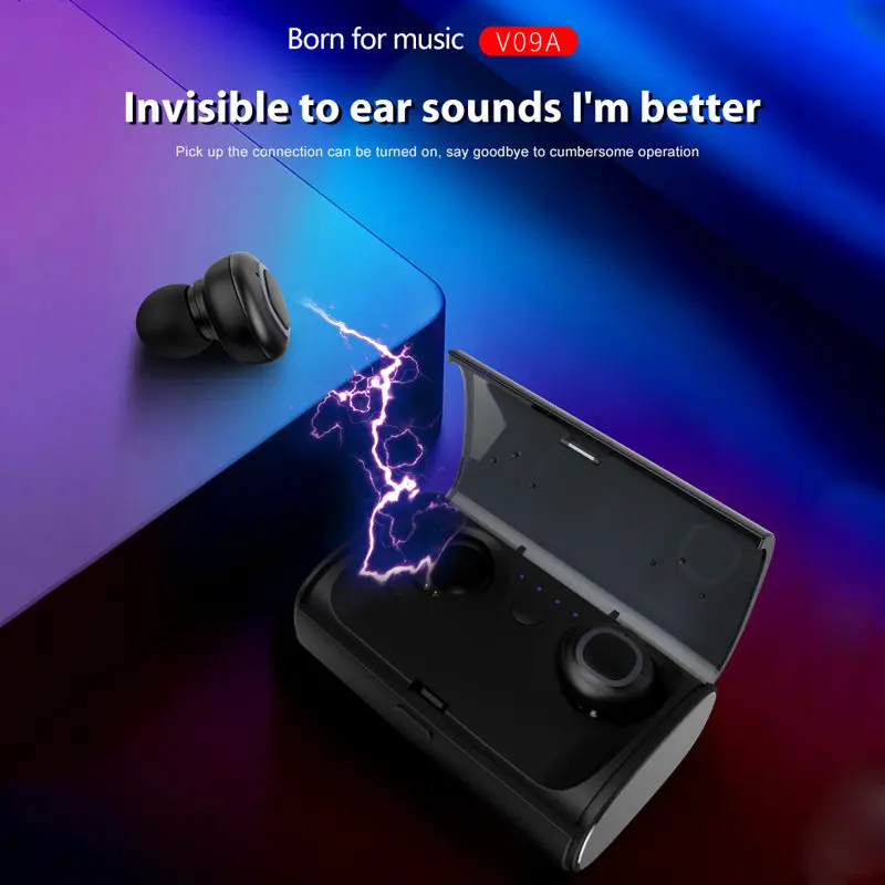 V09A наушники-вкладыши TWS с Беспроводной Bluetooth V4.2 наушники стерео звук зарядным