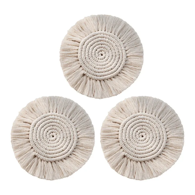 3Pcs 18Cm Round Cotton Coasters Insulation Coffee Pad Placemat Non-Slip Handmade Macrame Cup Cushion Mat For Table |