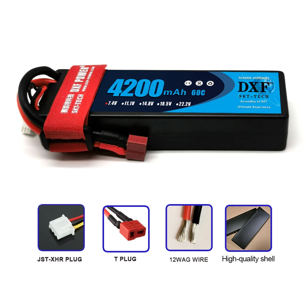 DXF lipo батарея 4200mAh Lipo 2S 7 4 V 60C 120C HardCase литий-полимерный Tplug для RC автомобилей Лодка