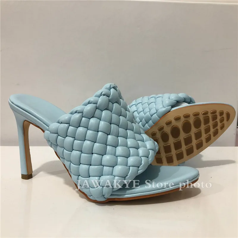 2020 Hot Selling High Heel Mules Designer Padded Leather Open Toe Slippers Plus Size Stiletto summer Women T-show Party shoes | Обувь