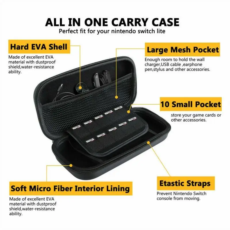 6 In 1 Solid Color Storage Bag For Nintendo Switch Lite Carrying Case + Shell Cover Tempered Glass Protector | Мобильные телефоны и