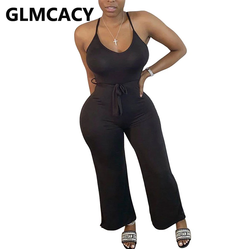 

Spaghetti Strap Solid Casual Wide Leg Jumpsuit Overalls