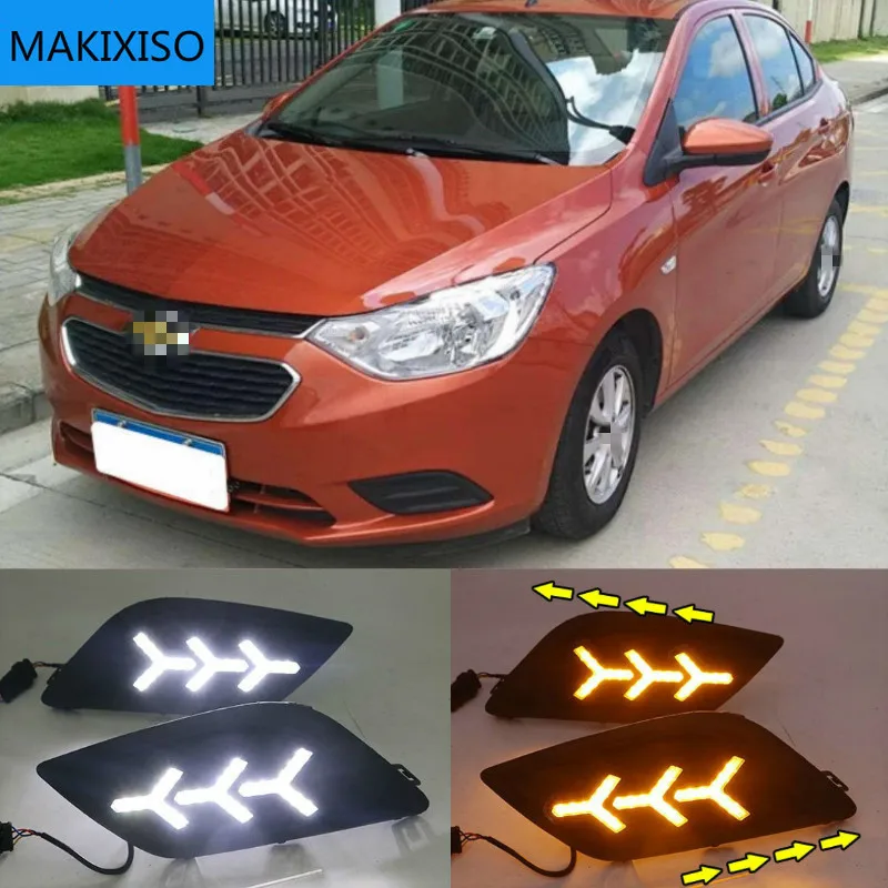 2PCS LED DRL For Chevrolet Sail 2014 2015 2016 2017 Led Daytime Running Light Turn Signal Light Yellow Blue Headlight Fog Lamp