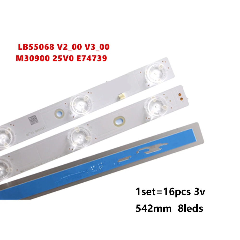

16pcs/lot 542MM 3V LED Backlight strip 8 lamp for LB55068 V2_00 V3_00 M30900 25V0 E74739