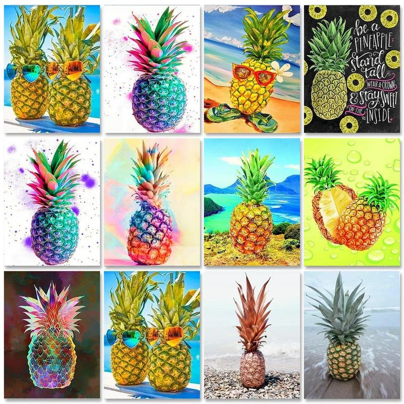 

GATYZTORY Paint By Numbers For Adults Flower Hand Painted Oil Painting Pineapple Picture On Canvas Coloring By Number Unique Gif