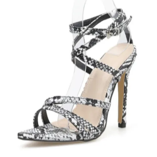 

2021 new Korean sharp snake leopard sexy fashion versatile CROSS ROMAN SANDALS for women