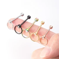1 5pcs hoop tongue piercing ring barbell stainless steel bar lip stud ear cartilage earring helix for women men body jewelry 14g