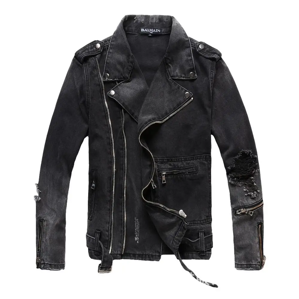 Fashion Men's Denim Jacket Black Zipper Multi Bag Punk Motorcycle Jeans 478009 | Мужская одежда
