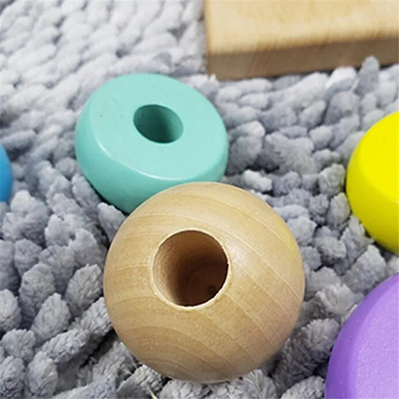 Juguetes Educativos para beb&eacute;, torre de arco&iacute;ris, columna de anillo en capas de Jenga, juguete de madera de Color Macron para que el beb&eacute; aprendan a jugar-4