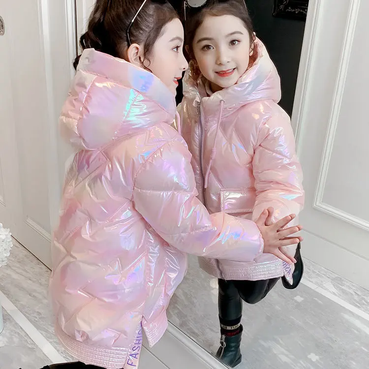 

Girl Jacket Winter Girl Bright Stitching Wear-resistant Windproof and Rainproof Thick Warm Down Girls Padded Hooded Jacket Coat
