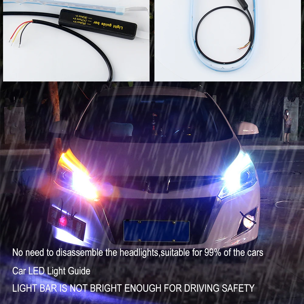 CO LIGHT светодиодный DRL 30 45 60 см дневные ходовые огни Гибкая мягкая трубка направляющая автомобильная светодиодная лента белый указатель поворота желтый Водонепроницаемый 12 В