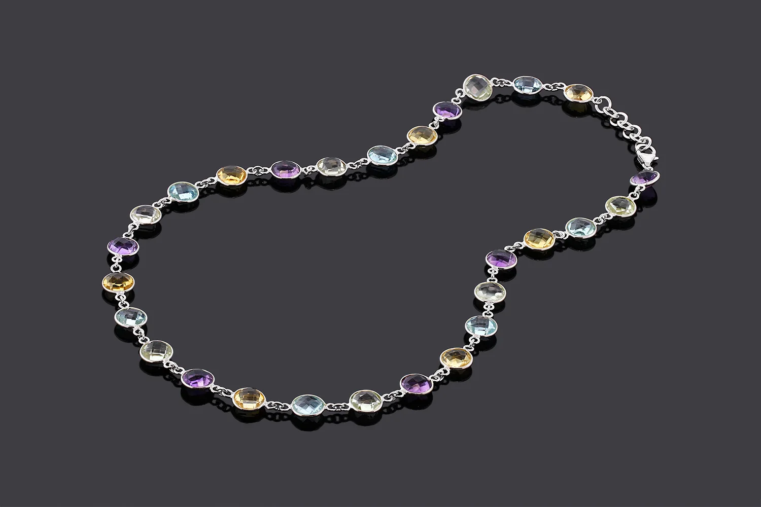 GemStoneKing 43,00 Ct шахматная доска круглая 8 мм подлинный аметист, голубой топаз и цитрин мульти-драгоценный камень 925 пробы Серебряное Ожерелье