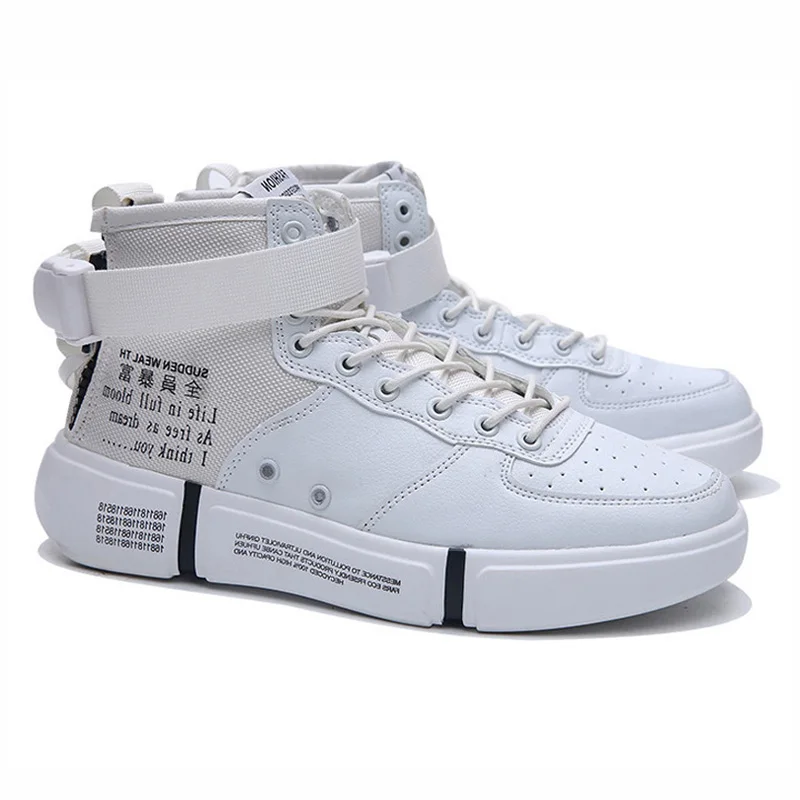 

2019 High Top Sneakers Men Casual Shoes Lace-up Men Sneakers Breathable White Shoes Men Leather Shoes Trainers Chaussure Homme