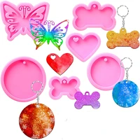 6pcset silicone keychain resin molds butterfly dog bone round shape uv epoxy resin moulds pendant for jewelry keyrings crafts