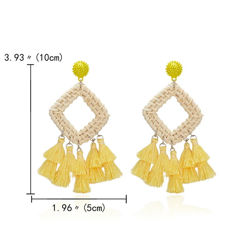 

Feel Geometric Tassel Drop Earrings For Women Rattan Wood Bohemian Wedding Statement Dangle Earring Ethnic Vintage Jewelry