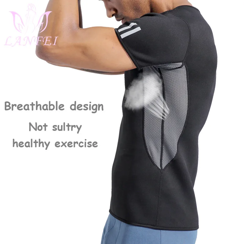 LANFEI Sauna Vest Neoprene Male Waist Trainer Body Shaper Shirt Hot Thermo Sweat Men Fitness Slimming Compression Workout Shirt