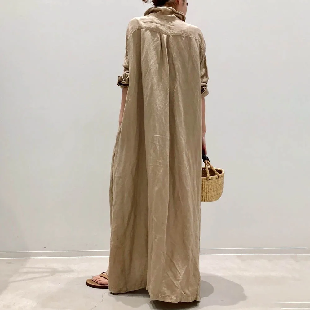 

Dress Long Shirt Style Single-breasted Slim Lapel Women Fashion Solid Color All Match Loose Casual Japanese Female 2021 New