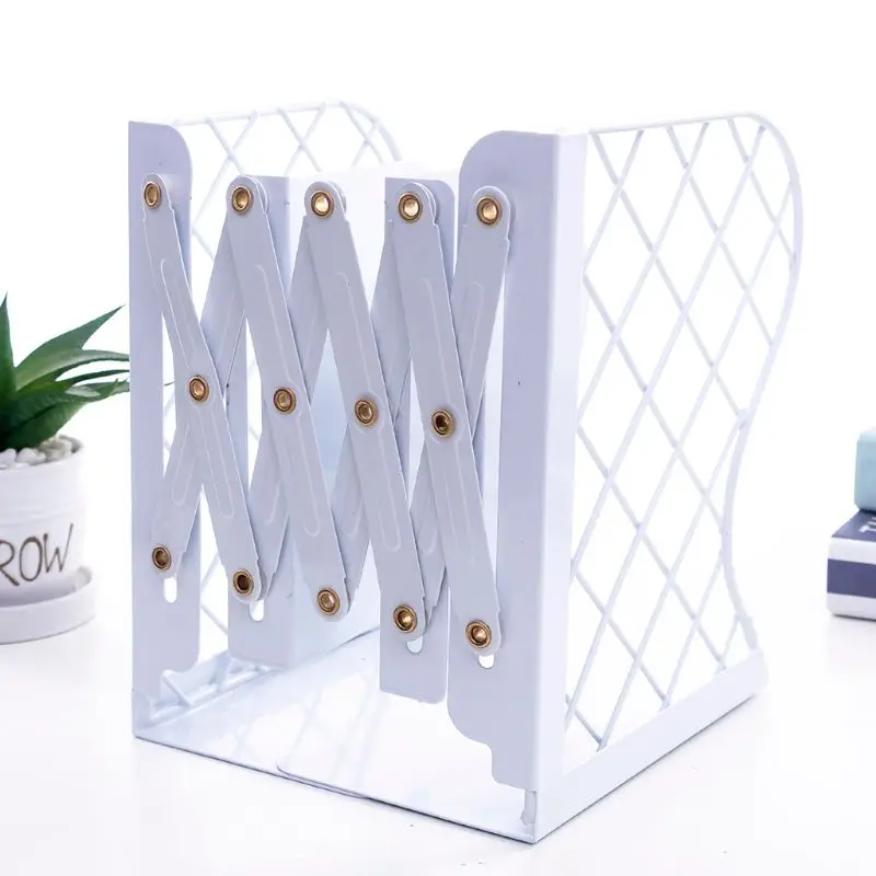 

Mesh Grid Metal Retractable Bookends Support Stand Holder Shelf Bookrack School Office Supplies
