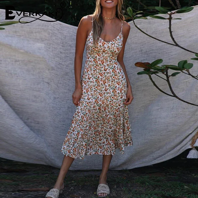 Женское платье с цветочным принтом Everkaki Boho летнее свободное цыганское для