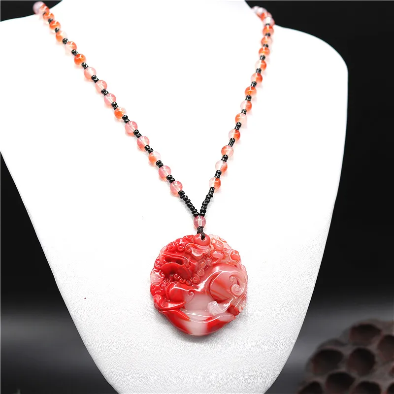 Подвеска из натурального красного белого китайского Нефритового дракона