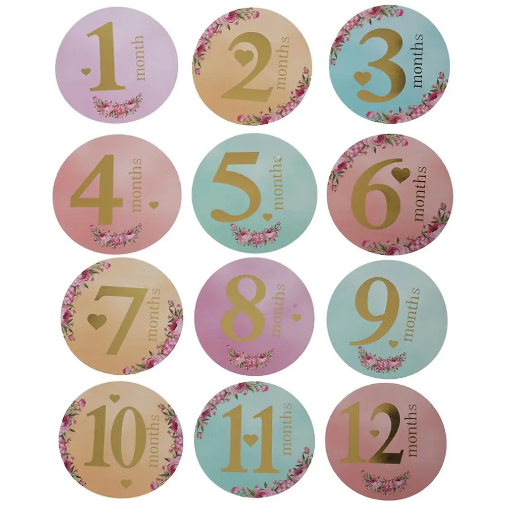 

12 Pcs/Set Month Sticker Baby Photography Milestone Memorial Monthly Newborn Kids Commemorative Card Number Photo Props